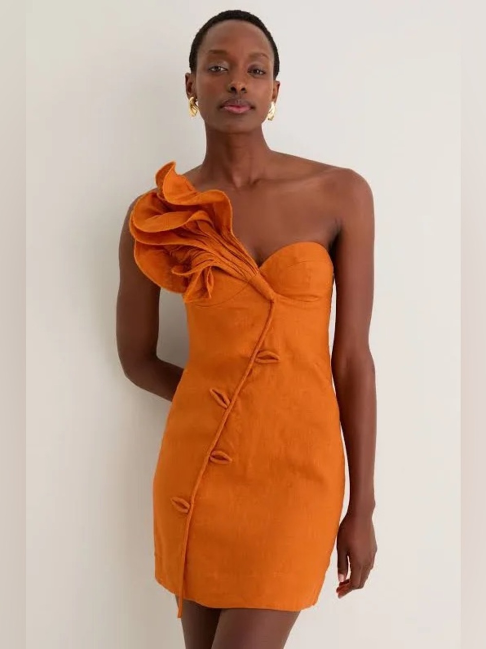 Farm Rio One-Shoulder Orange Mini Flower Dress
